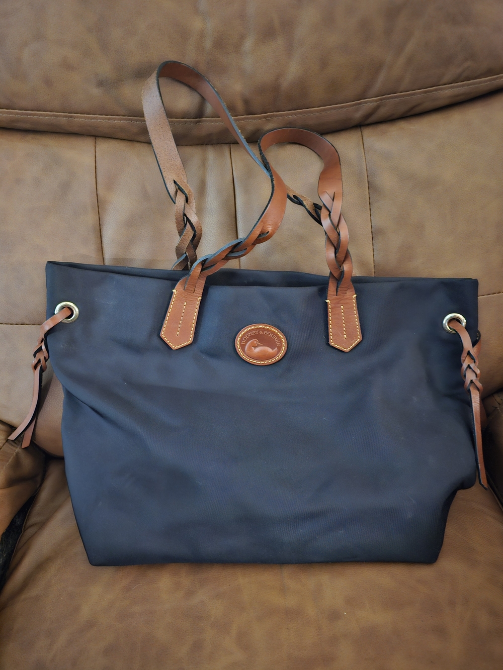 Dooney & Bourke Black Tote Bag with Tan Leather Trim